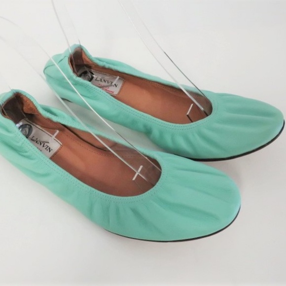 Lanvin Ballet Flats Aqua Scrunched Leather - Picture 2 of 5